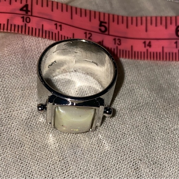 Sale * Australian Opalite Artisan Handcrafted modern 925 wide band Ring - Picture 9 of 10